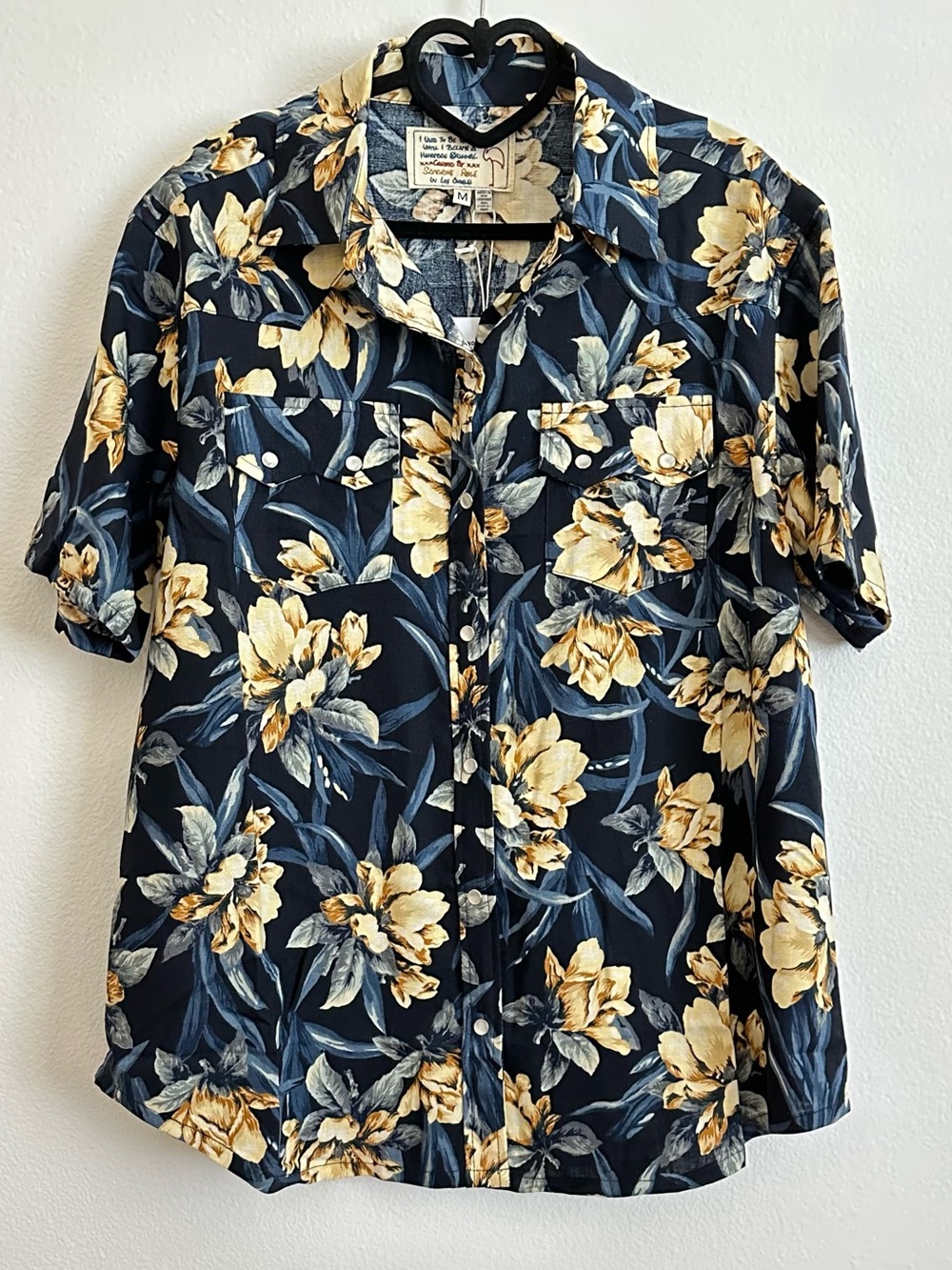 Free People x Sandrine Rose Blue Tan Tropical Hawaiian Western Top Size M